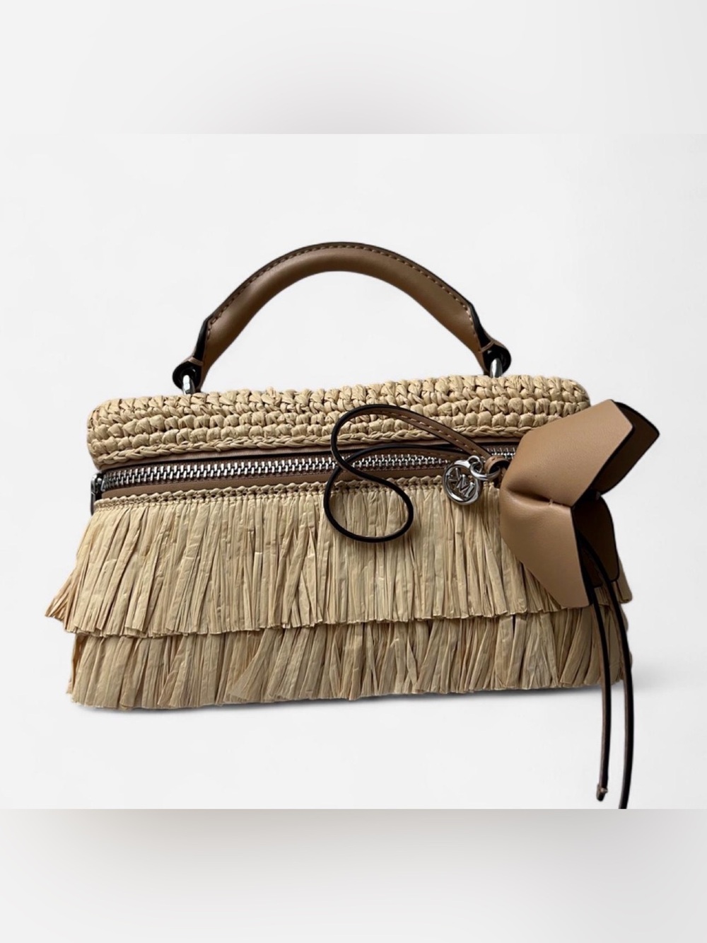 NWOT Michael Kors Jana Extra Small Raffia Fringe Shoulder Bag in Tan - Picture 4 of 5